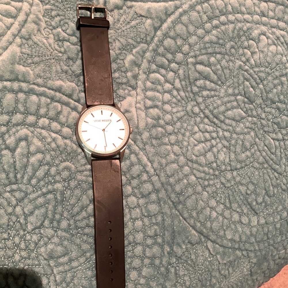 Steve Madden Watch- rubber adjustable  strap, Stainless Back, gray face.